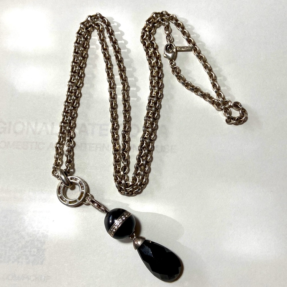 Thomas Sabo Charm Club Ring Pendant 925 Silver 28in Necklace Onyx/Crystals Charm